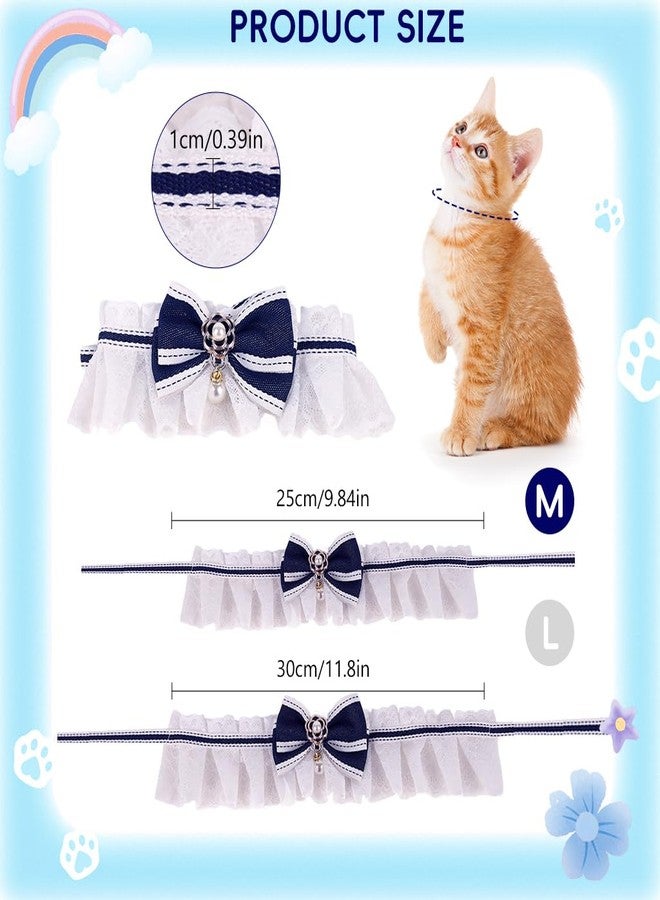 Qpets® Cat Lace Collar with Floral Ornament, Sweetly Stylish Tie-up Bow Collar with White Lace Trim, Fashion Pet Collar for Cat, Small Breed Dogs-Blue - Image 2